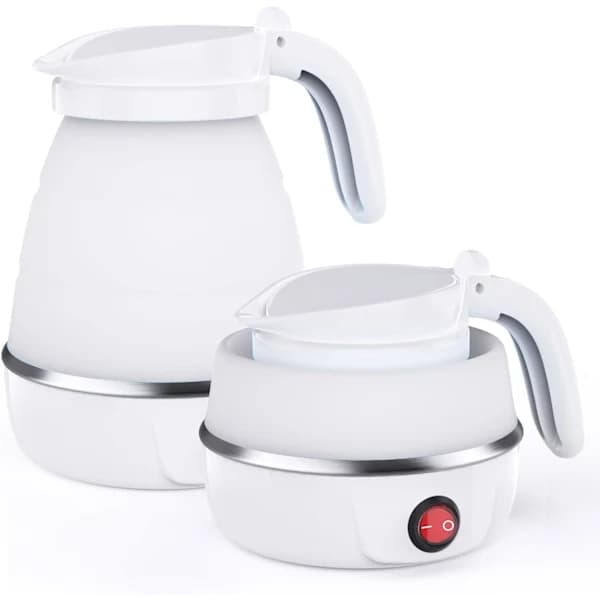 Foldable electric travel kettle with detachable cord, silicone design