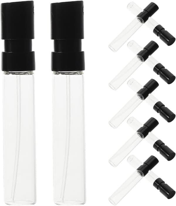12 st 2 ml påfyllningsbara sprayflaskor i glas i resestorlek, läckagesäkra mini-atomizers för aromaterapi och kosmetiska behållare