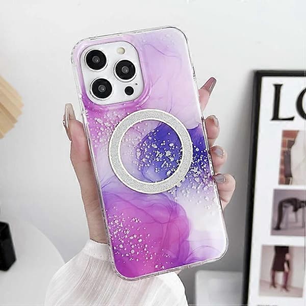 For iPhone 15 Dobbeltsidig IMD Marmor Magsafe Mobiltelefondeksel