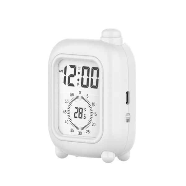 Small Travel Alarm Clock - Rechargeable with Visual Timer for Focused Study White White White