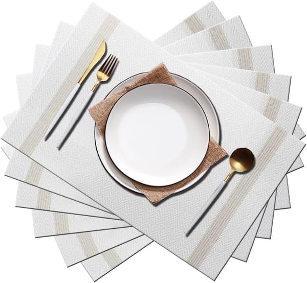 Stylish Luxury Table Mats, 6-pack Washable Placemats for Dining Decor (White)[JUN]