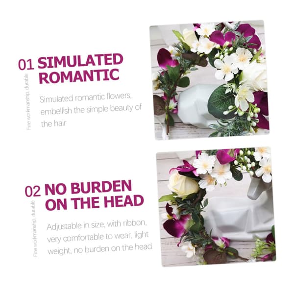 Blomsterkrans Pannebånd og Blomsterhårkrone Brudehodeplagg med Lilla Hvite Simulerte Orkidéblomster for Brudepiker Bryllup
