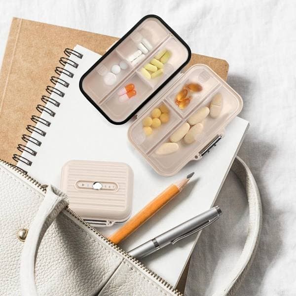 2-pack Pill Box, Tablet Case, Pill Organizer, Practical Medicine Box for Travel and Daily Use (Large + Small Beige)