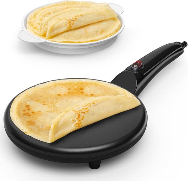 Non-stick Electric Crepe Maker, Portable 220V Griddle for Home Use, Cool-Touch Handle with Batter Bowl