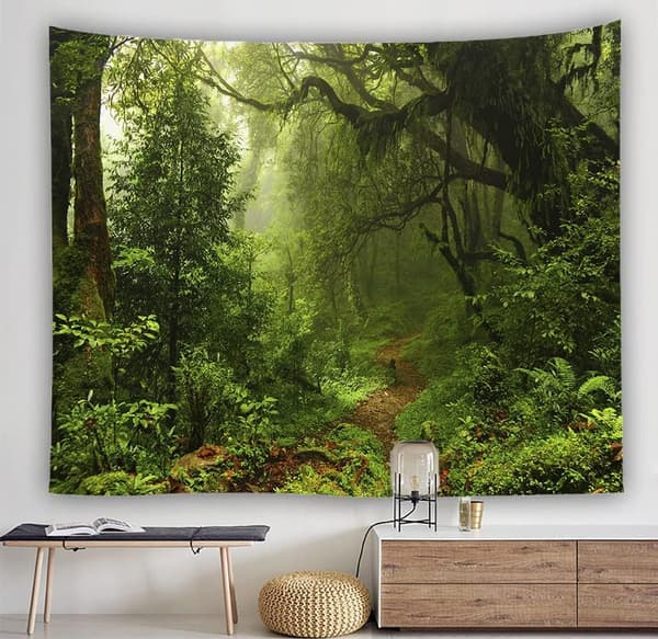 (150x200cm,59\"X79\") Skogsteppe Stort Grønt Tre Hvit M