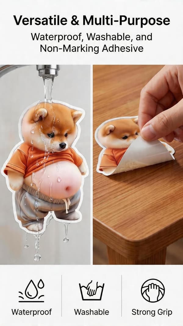 3D Shiba Inu Dog Belly Sticker, Door Stop Wall Protector (4 pcs)