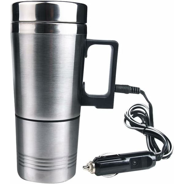 Elektrisk opvarmet isoleret flaske til bil, 12V, med kaffekop i rustfrit stål