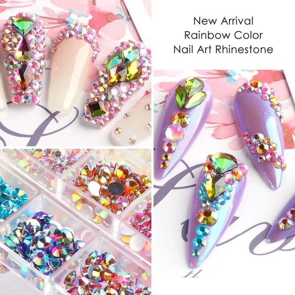 A set of 4 flat rhinestone boxes with 6 grids and 4 sizes of