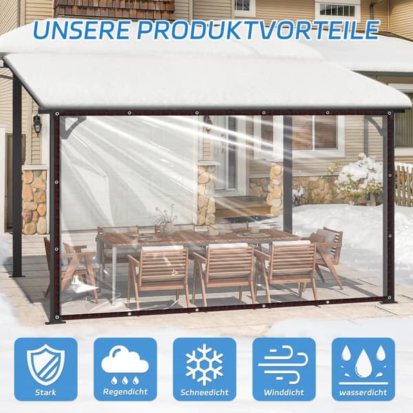 Läpinäkyvä pressu silmukoilla, ulkokäyttöön tarkoitettu pressu parvekkeelle ja puutarhakalusteille, 2mx3m