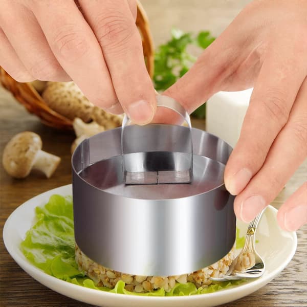 4 stk Mini Kageforme i Rustfrit Stål Runde Mousse Ring Sæt 8 cm Diameter med Presseløfter Tykkere Bageværktøj