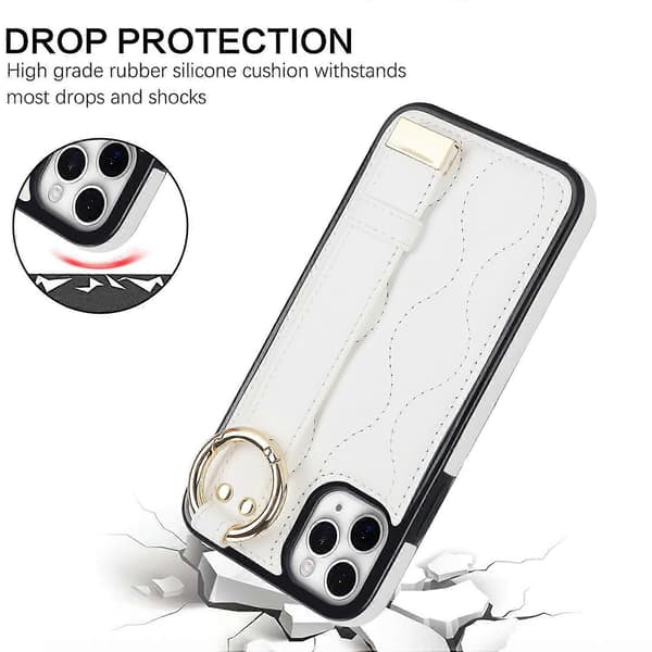 Deksel for iPhone 11 Pro Max Bølgemønster Armbånd Stativ PU+TPU Telefonbeskyttelse