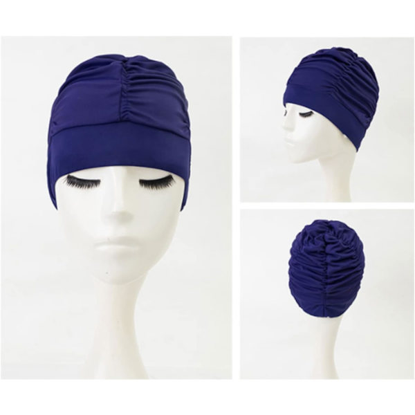 Plisseret badehætte til kvinder, badehætte til langt hår, super elastisk badehætte, strand- og surfcaps, behagelig badehætte, turbanhætte