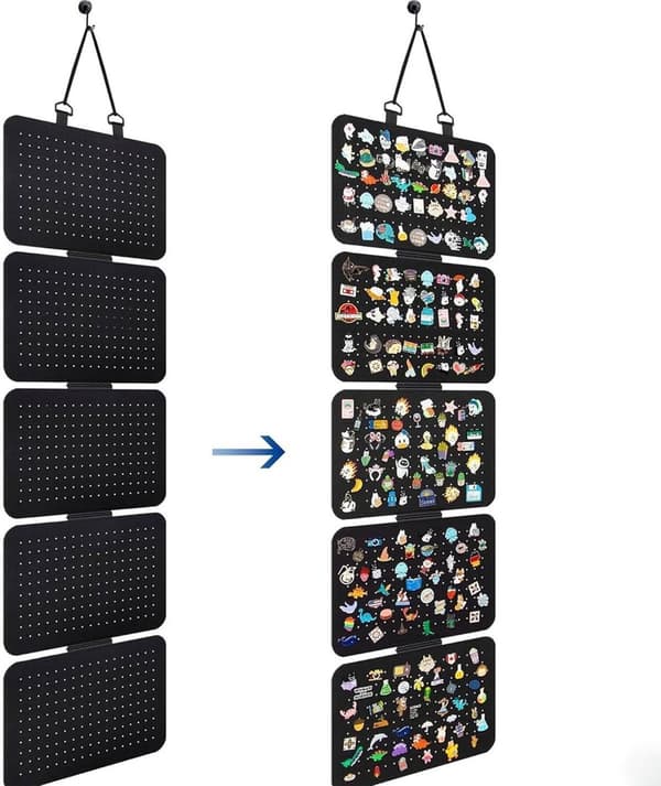 1 Wall Mounted Pin Display - Jewelry Storage Shelf, Badge Holder, Brooch Storage Case - Felt Display Case - Black - 106.5*30 cm
