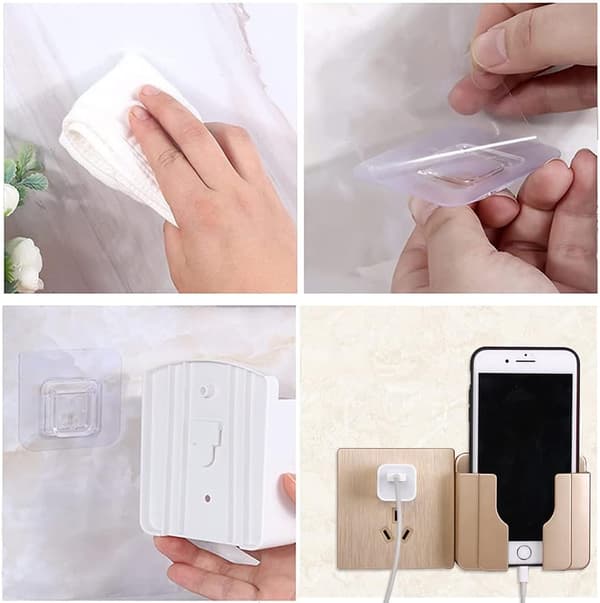 Self-adhesive storage boxes for remote control and mobile phone holder - 4 pcs