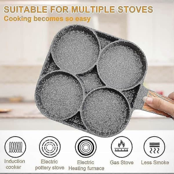 Eggestekepanne, Non-stick pannekakepanne, eggepanne med 4 hull, stekepanne for pannekaker til induksjon
