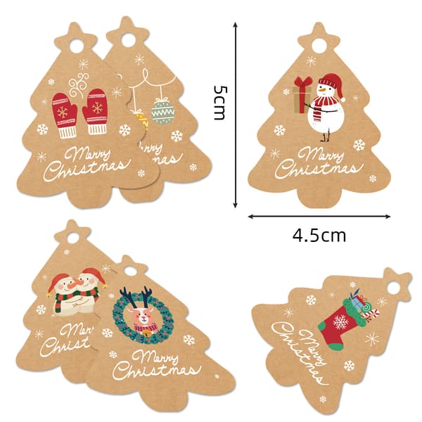 96 st julgransetiketter, julklappslappar i kraftpapper