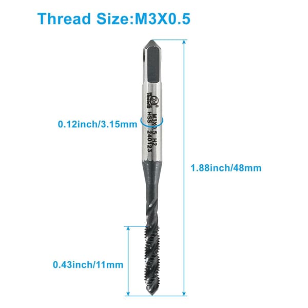 2 stk. M3 x 0,5 spiralnot gevindtap M3 x 0.5