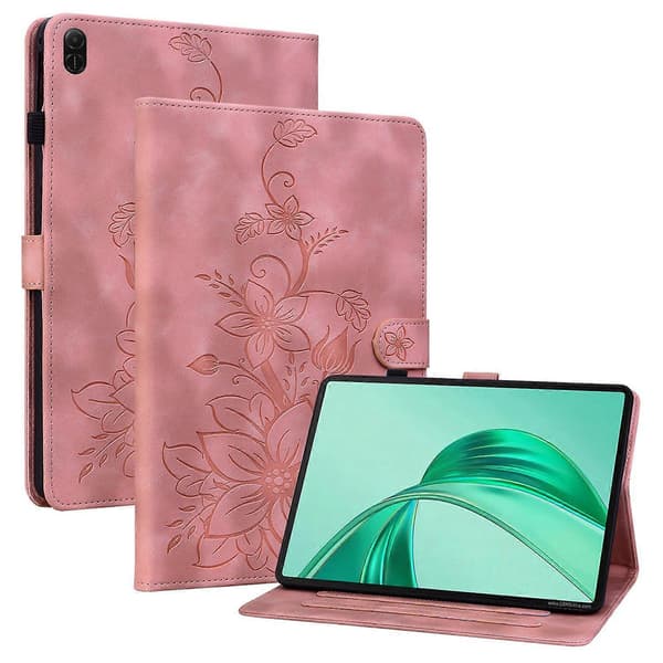 For Honor Pad X8a Case Lily Flower Embossed Card Slots Leather Tablet Case-Rose Multicolor Pink Multicolor Pink