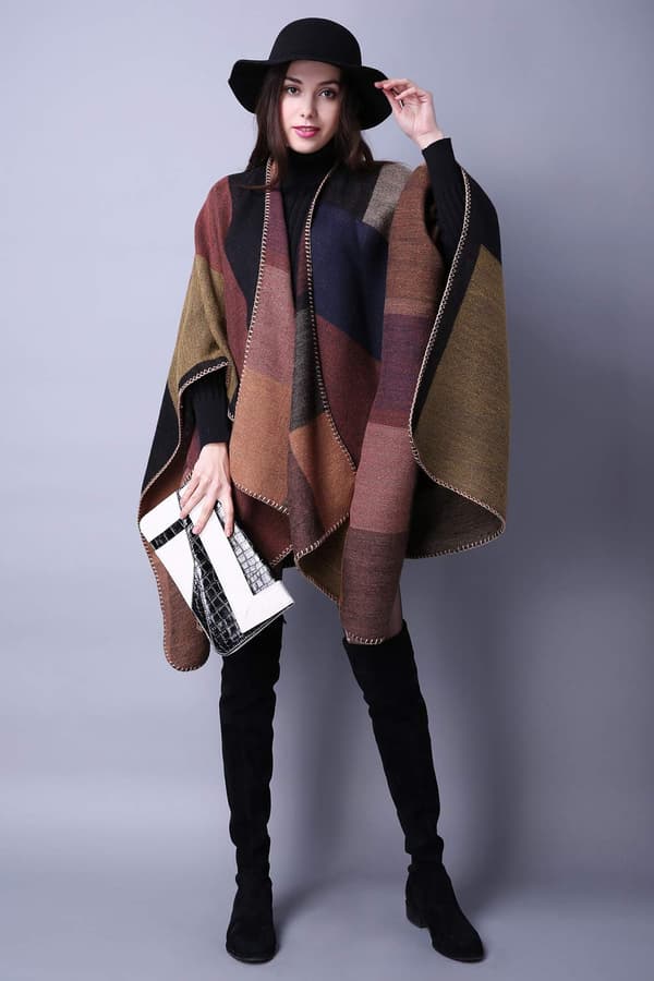Filt sjal wrap for kvinner, vinter åpen cape kappe oversized cardigan genser