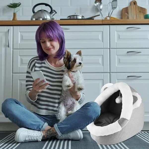 Cat basket with removable washable cushion, cat hotel, cat tent, pet bed, soft cat cave, foldable (Grey M)