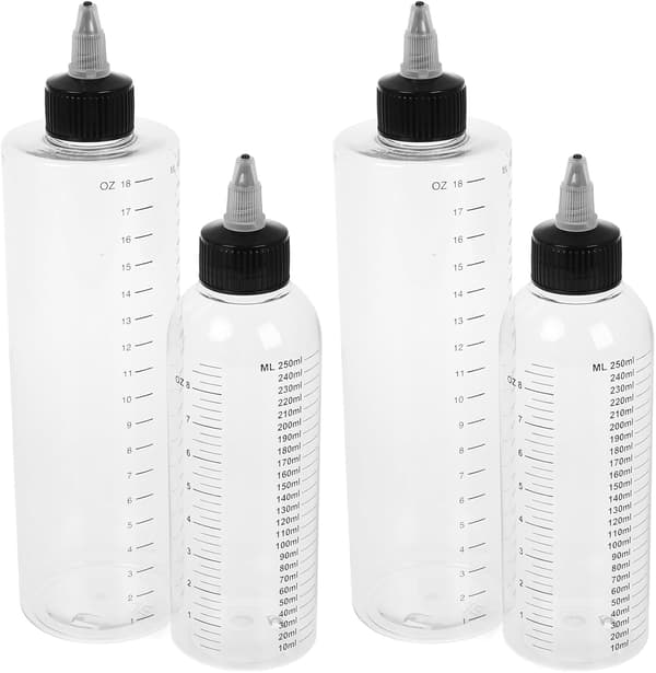 4 st klämflaskor med måttmarkeringar, hårfärg och oljeapplikatorflaskor, 250 ml 500 ml påfyllningsbara behållare för skönhet, salong