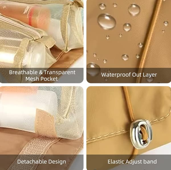 Khaki women's makeup bag, waterproof travel makeup bag, with 4 de
