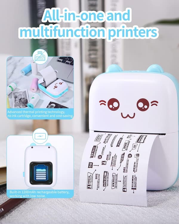 Mini bærbar printer Termisk fotoprinter (blå) Trådløs BT Poc