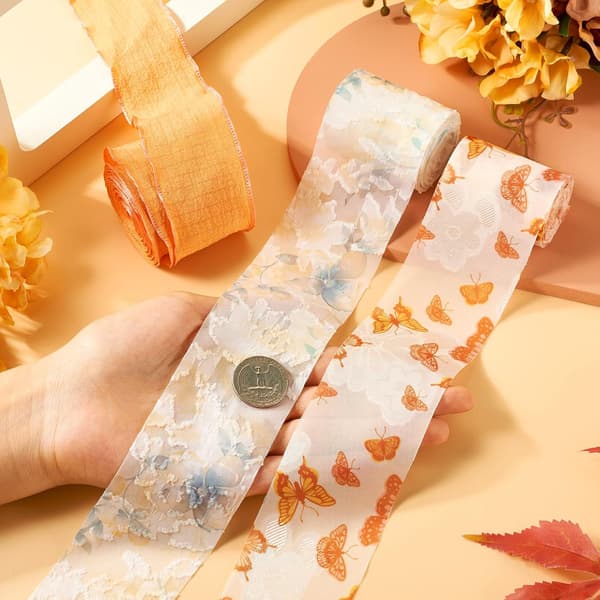 Chiffonbånd til gaveinnpakning Stoff Polyester 5 Yd x 3 ruller Morsdag Bryllup Brudebuketter Festdekorasjon Sløyfelaging