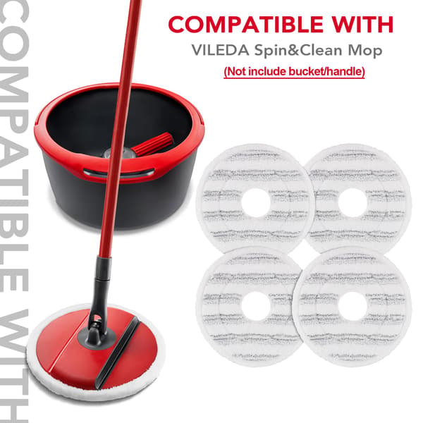 4-pakning moppeputer for Spin and Clean moppefyll, vaskbare og gjenbrukbare mikrofibermoppehoderstatninger kompatible med Spin moppehodebytte
