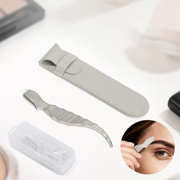 Stainless Steel Eyebrow Razor with 10 Replaceable Blades, Micro Guard, and Portable Case for Precision Shaping