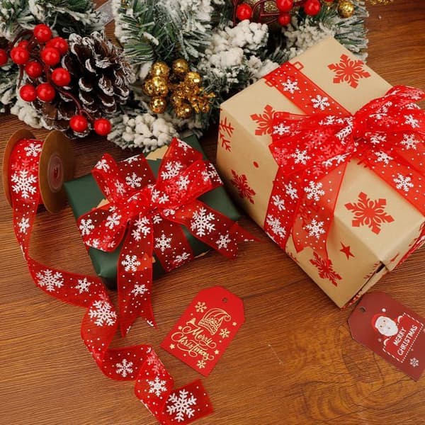 Red Satin Ribbon for Weddings and Gift Wrapping - Bouquet, Snowflake - 1 Volume
