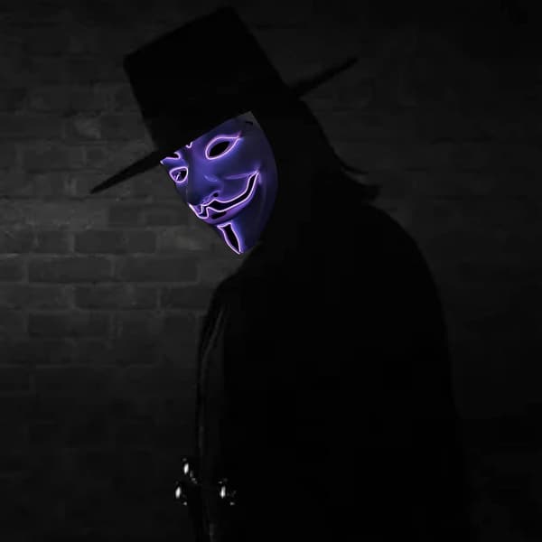 Blå LED-maske, lysende maske, hvid V for vendetta Halloween