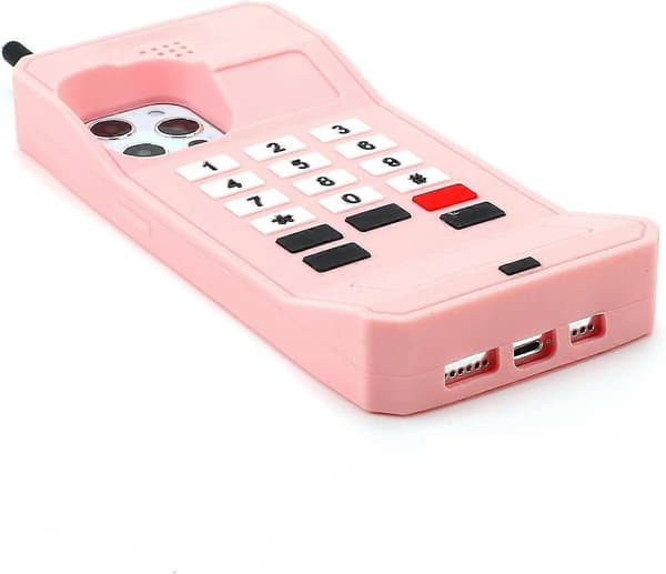 (Se titel för telefonmodell) iPhone 12 mini retro telefonfodral, 3D söt tecknad Kawaii (rosa)