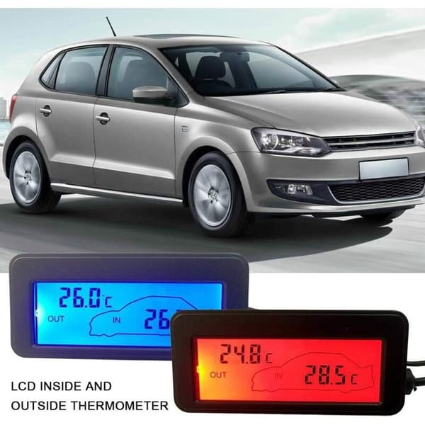 DC12V Bil Indendørs/Udendørs Termometer, Digitalt Termometer, Baggrundsbelyst Biltermometer, Mini LCD Biltermometer, Indendørs/Udendørs Termometer