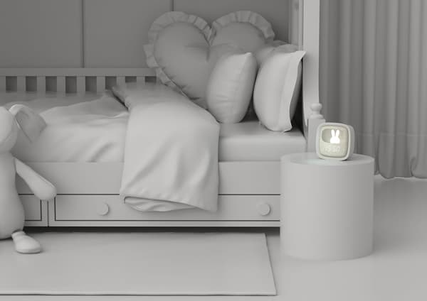 1 stk grå børneur og natlampe - Kaninmønster