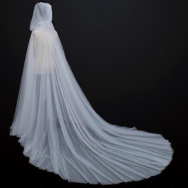 Halloween-kostume til kvinder med hætte, tylkappe, sort, hvid, rød, bryllupsbrudekjole, gulvlang, blød mesh-kappe, hvid, One Size Black