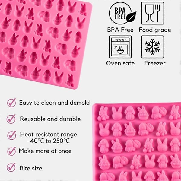 Påske-silikonform, 58-hulls mini-kanin silikonform, egnet for baking av fudge, sjokolade og kjeks til påskefesten.