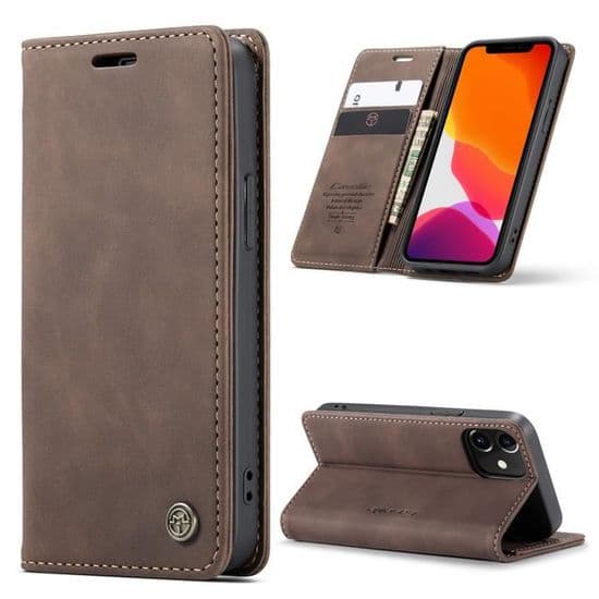 {Young Rich} Retro Leather Case for iPhone 12 Mini, 360-Degree Protection, Magnetic Closure, Drop-Proof, Brown