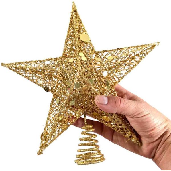 Juletræsstjerne, 25 cm (guld) glitrende juletræsdekorationer