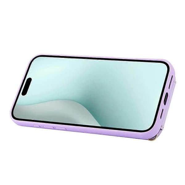 Compatible with iPhone 17 Case, Stand, Card Slots, Leather Coated TPU Case with Shoulder Strap Purple Purple