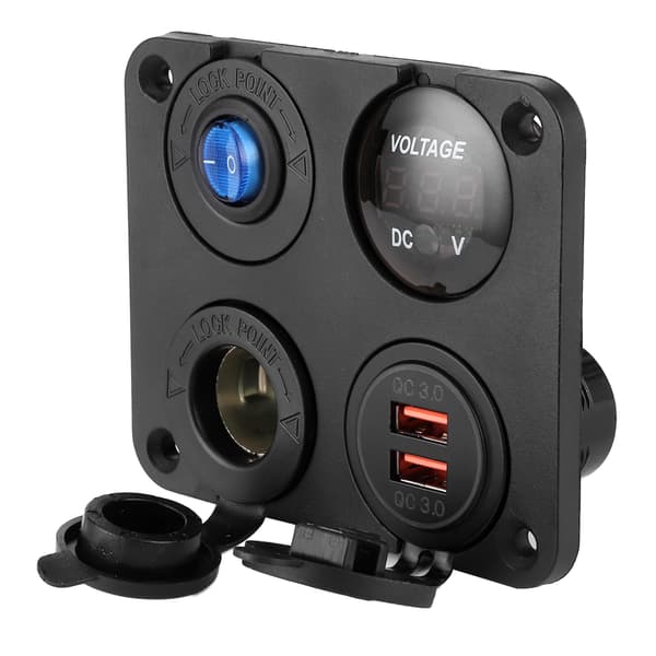 12V 24V 4-hullers afbryderpanel Vandtæt QC3.0 Dobbelt USB-port Voltmeter Strømstik til båd bil RV lastbil