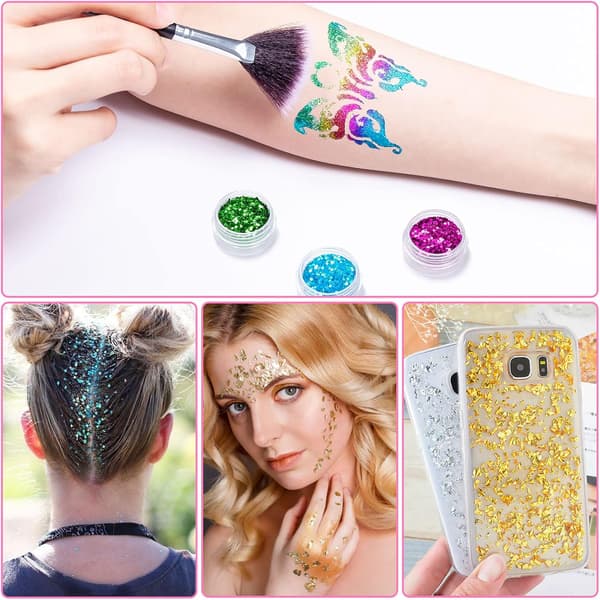 12 stk sæt med glitrende negle, glitrende pulver holografisk makeup
