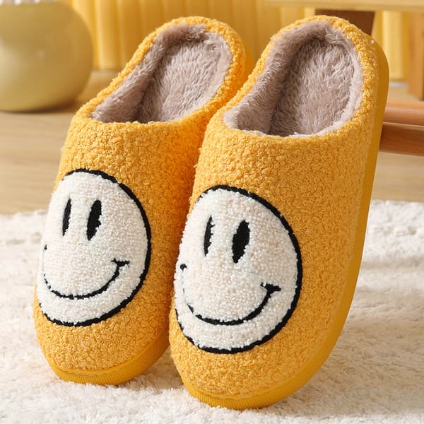 Retro Smiling Face Soft Plush Comfortable Warm Slippers Fo,ZQKLA