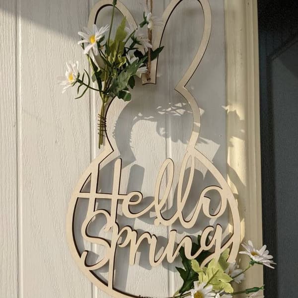 Wooden Easter Wreath with Rabbit, Door Decoration, 36cm (H) x 20cm (W)