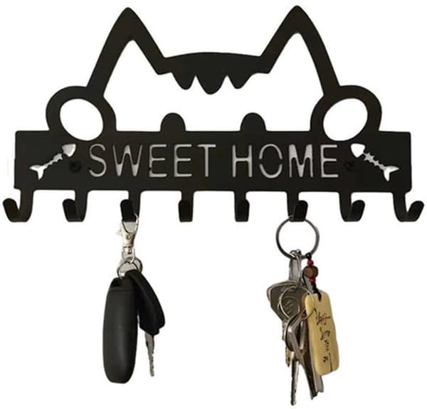 Key Hooks for Wall, Wall Decoration Black Metal Key Hook, Iron Key Organization Rack with 8 Hooks