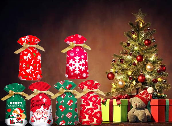 Drawstring Christmas Gift Bags Small, 60 Pack Christmas Gift Packaging B