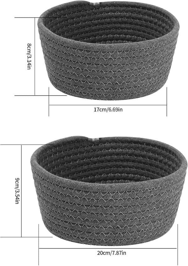 Braided Cotton Rope Storage Baskets, Bathroom Changing Table Accessories, Woven Basket Organizer (Grey)