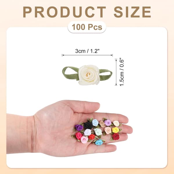 100 stk beige polyesterbåndroser 1,5x3 cm Mini til håndverk, hjemmeinnredning og DIY-prosjekter item_package_quantity