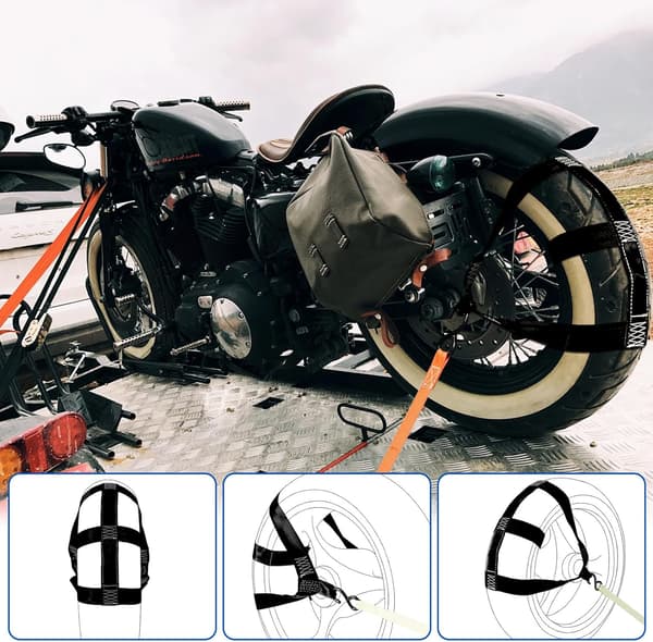 Motorcycle Towing Strap, Universal Accessory for Motorcycle Rear Wheel, 48mm Fastening Strap (Black)