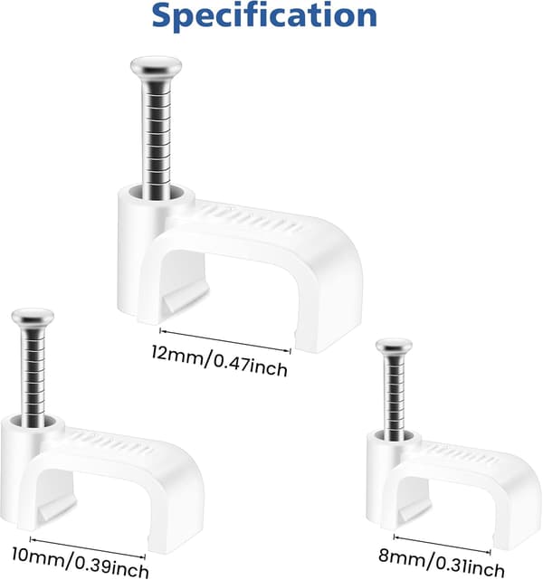Flat Cable Clip White 100 Pcs Suitable for Ethernet Cable Clip to Wall with Steel Pin 10mm